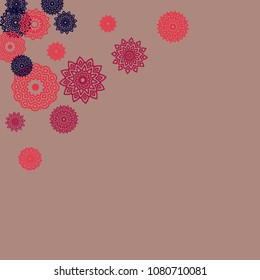 Outline Simple Mandalas. Ethnic Pattern for Card, Banner, Poster. Aztec or Mexican Medallions on Black Background. Cute Tribal Motif in Bright Colors