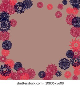 Outline Simple Mandalas. Ethnic Pattern for Card, Banner, Poster. Aztec or Mexican Medallions on Black Background. Cute Tribal Motif in Bright Colors