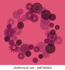 Outline Simple Mandalas. Ethnic Pattern for Card, Banner, Poster. Aztec or Mexican Medallions on Black Background. Cute Tribal Motif in Bright Colors