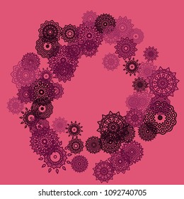 Outline Simple Mandalas. Ethnic Pattern for Card, Banner, Poster. Aztec or Mexican Medallions on Black Background. Cute Tribal Motif in Bright Colors