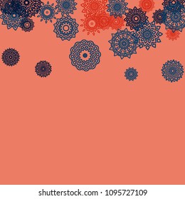 Outline Simple Mandalas. Ethnic Pattern for Card, Banner, Poster. Aztec or Mexican Medallions on Black Background. Cute Tribal Motif in Bright Colors
