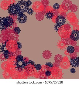 Outline Simple Mandalas. Ethnic Pattern for Card, Banner, Poster. Aztec or Mexican Medallions on Black Background. Cute Tribal Motif in Bright Colors