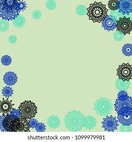 Outline Simple Mandalas. Ethnic Pattern for Card, Banner, Poster. Aztec or Mexican Medallions on Black Background. Cute Tribal Motif in Bright Colors