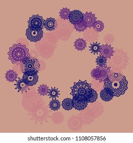 Outline Simple Mandalas. Ethnic Pattern for Card, Banner, Poster. Aztec or Mexican Medallions on Black Background. Cute Tribal Motif in Bright Colors