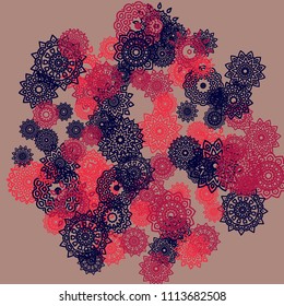 Outline Simple Mandalas. Ethnic Pattern for Card, Banner, Poster. Aztec or Mexican Medallions on Black Background. Cute Tribal Motif in Bright Colors