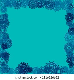 Outline Simple Mandalas. Ethnic Pattern for Card, Banner, Poster. Aztec or Mexican Medallions on Black Background. Cute Tribal Motif in Bright Colors