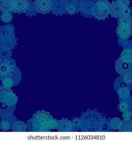 Outline Simple Mandalas. Ethnic Pattern for Card, Banner, Poster. Aztec or Mexican Medallions on Black Background. Cute Tribal Motif in Bright Colors