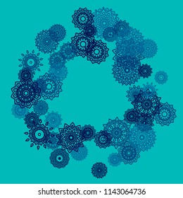 Outline Simple Mandalas. Ethnic Pattern for Card, Banner, Poster. Aztec or Mexican Medallions on Black Background. Cute Tribal Motif in Bright Colors