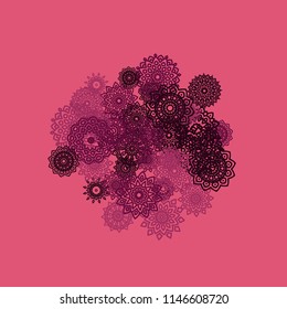 Outline Simple Mandalas. Ethnic Pattern for Card, Banner, Poster. Aztec or Mexican Medallions on Black Background. Cute Tribal Motif in Bright Colors