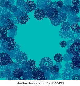 Outline Simple Mandalas. Ethnic Pattern for Card, Banner, Poster. Aztec or Mexican Medallions on Black Background. Cute Tribal Motif in Bright Colors