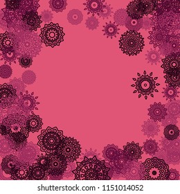 Outline Simple Mandalas. Ethnic Pattern for Card, Banner, Poster. Aztec or Mexican Medallions on Black Background. Cute Tribal Motif in Bright Colors