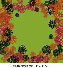Outline Simple Mandalas. Ethnic Pattern for Card, Banner, Poster. Aztec or Mexican Medallions on Black Background. Cute Tribal Motif in Bright Colors
