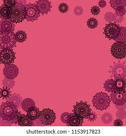 Outline Simple Mandalas. Ethnic Pattern for Card, Banner, Poster. Aztec or Mexican Medallions on Black Background. Cute Tribal Motif in Bright Colors