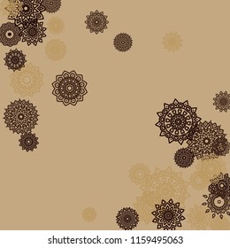 Outline Simple Mandalas. Ethnic Pattern for Card, Banner, Poster. Aztec or Mexican Medallions on Black Background. Cute Tribal Motif in Bright Colors