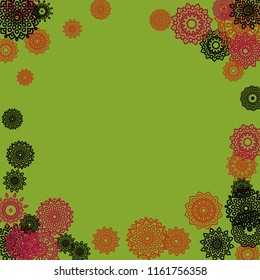 Outline Simple Mandalas. Ethnic Pattern for Card, Banner, Poster. Aztec or Mexican Medallions on Black Background. Cute Tribal Motif in Bright Colors