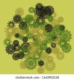 Outline Simple Mandalas. Ethnic Pattern for Card, Banner, Poster. Aztec or Mexican Medallions on Black Background. Cute Tribal Motif in Bright Colors