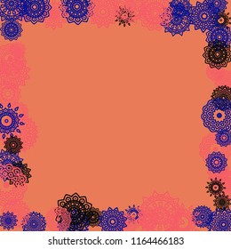 Outline Simple Mandalas. Ethnic Pattern for Card, Banner, Poster. Aztec or Mexican Medallions on Black Background. Cute Tribal Motif in Bright Colors