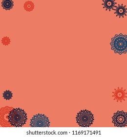 Outline Simple Mandalas. Ethnic Pattern for Card, Banner, Poster. Aztec or Mexican Medallions on Black Background. Cute Tribal Motif in Bright Colors