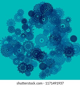 Outline Simple Mandalas. Ethnic Pattern for Card, Banner, Poster. Aztec or Mexican Medallions on Black Background. Cute Tribal Motif in Bright Colors