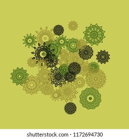 Outline Simple Mandalas. Ethnic Pattern for Card, Banner, Poster. Aztec or Mexican Medallions on Black Background. Cute Tribal Motif in Bright Colors