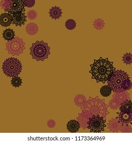 Outline Simple Mandalas. Ethnic Pattern for Card, Banner, Poster. Aztec or Mexican Medallions on Black Background. Cute Tribal Motif in Bright Colors