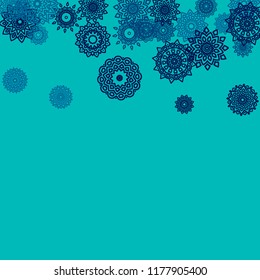 Outline Simple Mandalas. Ethnic Pattern for Card, Banner, Poster. Aztec or Mexican Medallions on Black Background. Cute Tribal Motif in Bright Colors