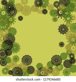 Outline Simple Mandalas. Ethnic Pattern for Card, Banner, Poster. Aztec or Mexican Medallions on Black Background. Cute Tribal Motif in Bright Colors