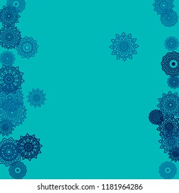 Outline Simple Mandalas. Ethnic Pattern for Card, Banner, Poster. Aztec or Mexican Medallions on Black Background. Cute Tribal Motif in Bright Colors