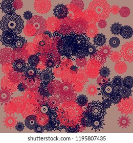 Outline Simple Mandalas. Ethnic Pattern for Card, Banner, Poster. Aztec or Mexican Medallions on Black Background. Cute Tribal Motif in Bright Colors