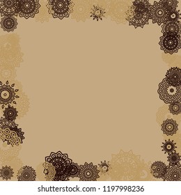 Outline Simple Mandalas. Ethnic Pattern for Card, Banner, Poster. Aztec or Mexican Medallions on Black Background. Cute Tribal Motif in Bright Colors