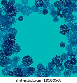 Outline Simple Mandalas. Ethnic Pattern for Card, Banner, Poster. Aztec or Mexican Medallions on Black Background. Cute Tribal Motif in Bright Colors