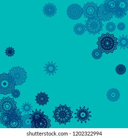 Outline Simple Mandalas. Ethnic Pattern for Card, Banner, Poster. Aztec or Mexican Medallions on Black Background. Cute Tribal Motif in Bright Colors