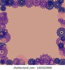 Outline Simple Mandalas. Ethnic Pattern for Card, Banner, Poster. Aztec or Mexican Medallions on Black Background. Cute Tribal Motif in Bright Colors