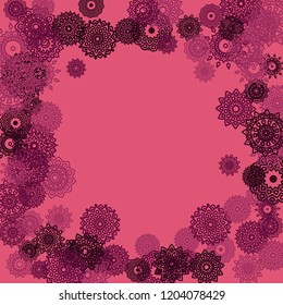 Outline Simple Mandalas. Ethnic Pattern for Card, Banner, Poster. Aztec or Mexican Medallions on Black Background. Cute Tribal Motif in Bright Colors