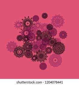 Outline Simple Mandalas. Ethnic Pattern for Card, Banner, Poster. Aztec or Mexican Medallions on Black Background. Cute Tribal Motif in Bright Colors