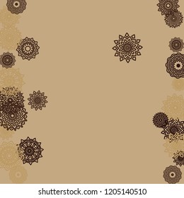 Outline Simple Mandalas. Ethnic Pattern for Card, Banner, Poster. Aztec or Mexican Medallions on Black Background. Cute Tribal Motif in Bright Colors