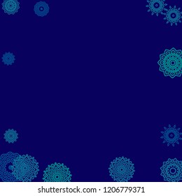 Outline Simple Mandalas. Ethnic Pattern for Card, Banner, Poster. Aztec or Mexican Medallions on Black Background. Cute Tribal Motif in Bright Colors