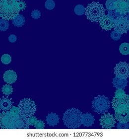 Outline Simple Mandalas. Ethnic Pattern for Card, Banner, Poster. Aztec or Mexican Medallions on Black Background. Cute Tribal Motif in Bright Colors