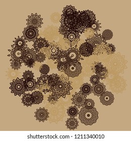 Outline Simple Mandalas. Ethnic Pattern for Card, Banner, Poster. Aztec or Mexican Medallions on Black Background. Cute Tribal Motif in Bright Colors