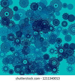 Outline Simple Mandalas. Ethnic Pattern for Card, Banner, Poster. Aztec or Mexican Medallions on Black Background. Cute Tribal Motif in Bright Colors