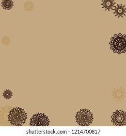 Outline Simple Mandalas. Ethnic Pattern for Card, Banner, Poster. Aztec or Mexican Medallions on Black Background. Cute Tribal Motif in Bright Colors