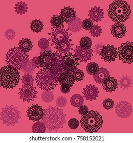Outline Simple Mandalas. Ethnic Pattern for Card, Banner, Poster. Aztec or Mexican Medallions on Black Background. Cute Tribal Motif in Bright Colors