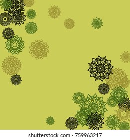 Outline Simple Mandalas. Ethnic Pattern for Card, Banner, Poster. Aztec or Mexican Medallions on Black Background. Cute Tribal Motif in Bright Colors