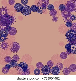 Outline Simple Mandalas. Ethnic Pattern for Card, Banner, Poster. Aztec or Mexican Medallions on Black Background. Cute Tribal Motif in Bright Colors
