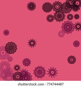 Outline Simple Mandalas. Ethnic Pattern for Card, Banner, Poster. Aztec or Mexican Medallions on Black Background. Cute Tribal Motif in Bright Colors
