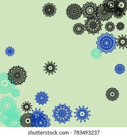 Outline Simple Mandalas. Ethnic Pattern for Card, Banner, Poster. Aztec or Mexican Medallions on Black Background. Cute Tribal Motif in Bright Colors