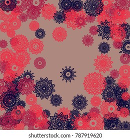 Outline Simple Mandalas. Ethnic Pattern for Card, Banner, Poster. Aztec or Mexican Medallions on Black Background. Cute Tribal Motif in Bright Colors