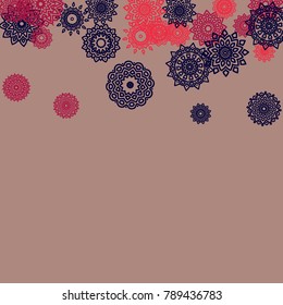 Outline Simple Mandalas. Ethnic Pattern for Card, Banner, Poster. Aztec or Mexican Medallions on Black Background. Cute Tribal Motif in Bright Colors