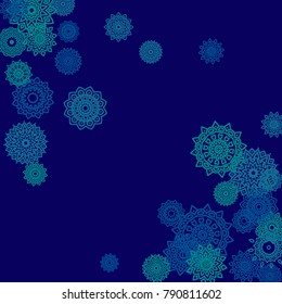 Outline Simple Mandalas. Ethnic Pattern for Card, Banner, Poster. Aztec or Mexican Medallions on Black Background. Cute Tribal Motif in Bright Colors