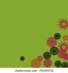 Outline Simple Mandalas. Ethnic Pattern for Card, Banner, Poster. Aztec or Mexican Medallions on Black Background. Cute Tribal Motif in Bright Colors